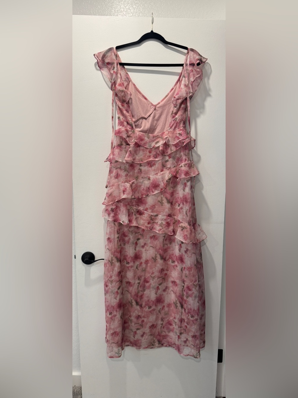 Lulus Evangeline Pink Floral Ruffle Maxi Dress | Open Back | S - Picture 6 of 9